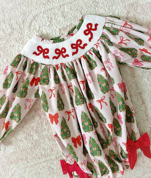 Baby Christmas Tree Smocked Romper