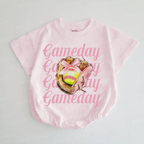 Baby Softball Bow Gameday Romper