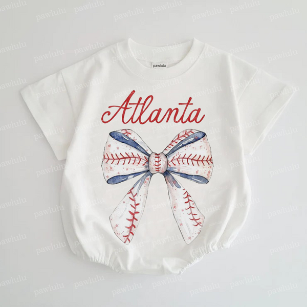 Baby Bow Atlanta Baseball Romper