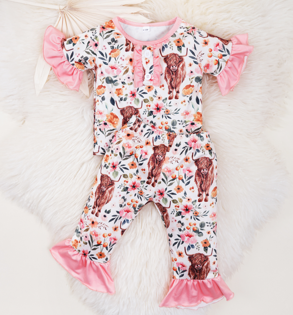 Toddler Girl Floral Cow Pajamas