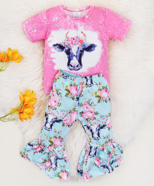 Toddler Girl Pink Flora Cow Suits