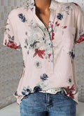 Printed V-neck short-sleeved shirt top Pawlulu