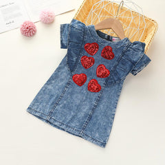 Girls Love Denim Dress Pawlulu