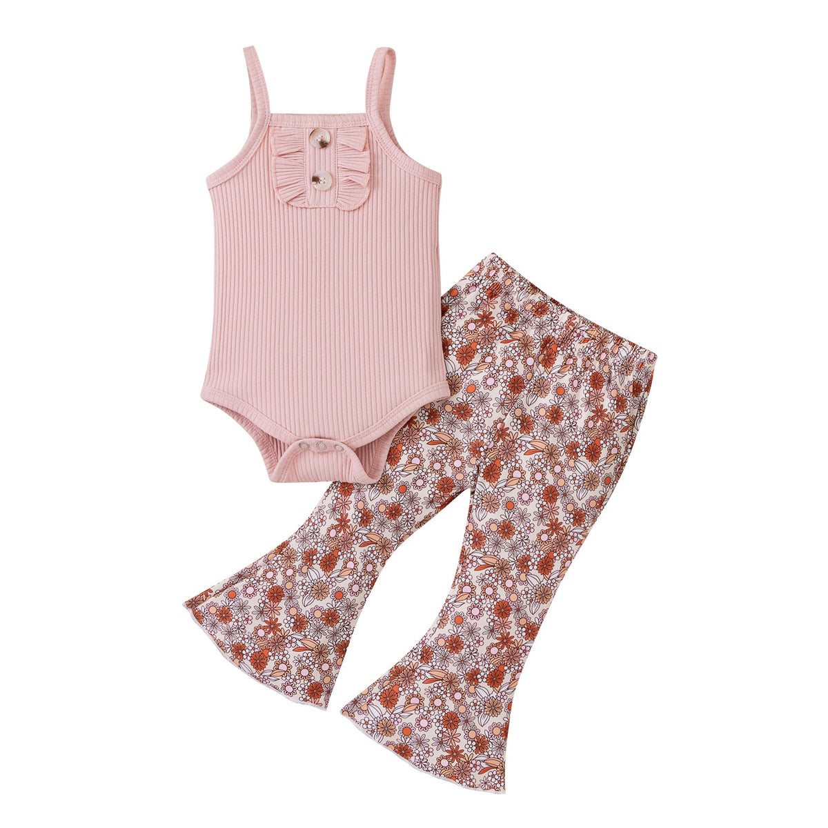 2-piece Suspender Floral Print Suit Pawlulu