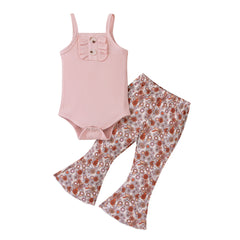 2-piece Suspender Floral Print Suit Pawlulu