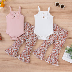 2-piece Suspender Floral Print Suit Pawlulu