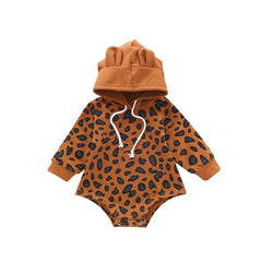 Baby Leopard Cotton Hooded Romper Pawlulu
