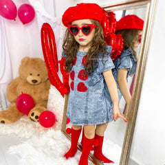 Girls Love Denim Dress Pawlulu