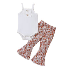 2-piece Suspender Floral Print Suit Pawlulu