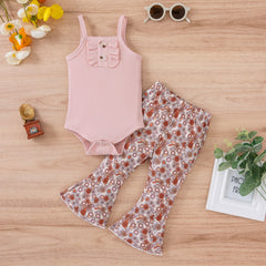 2-piece Suspender Floral Print Suit Pawlulu