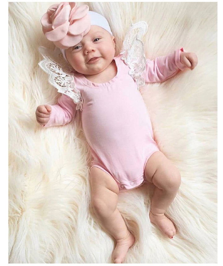 Pure color lace flying sleeve Romper pawlulu