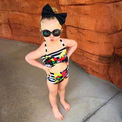 One-piece Floral stripe mom and me swimsuit pawlulu