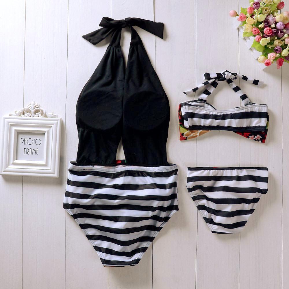One-piece Floral stripe mom and me swimsuit pawlulu