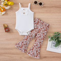 2-piece Suspender Floral Print Suit Pawlulu