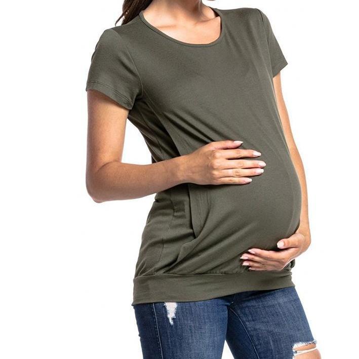 Stylish Striped Short Sleeve Maternity T-shirt pawlulu