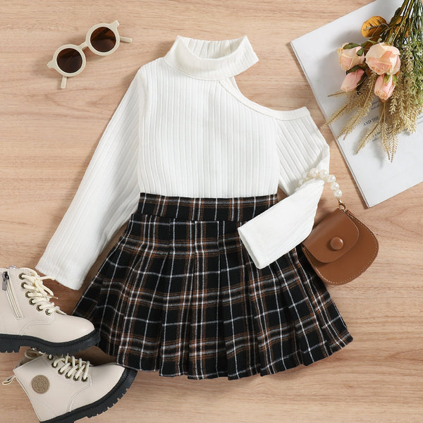 Baby White Pit Stripe Top + Plaid Skirt Pawlulu