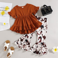 Pure Color Top Leopard Bell-bottoms Pawlulu