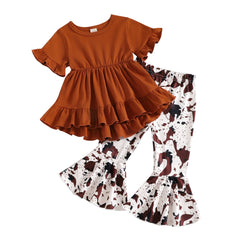 Pure Color Top Leopard Bell-bottoms Pawlulu