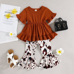 Pure Color Top Leopard Bell-bottoms Pawlulu