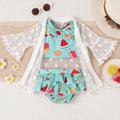 Toddler Girl Ice Cream Swimsuit with Mesh Blouse