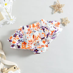 Flutter-sleeve Top Floral Skirt Pawlulu
