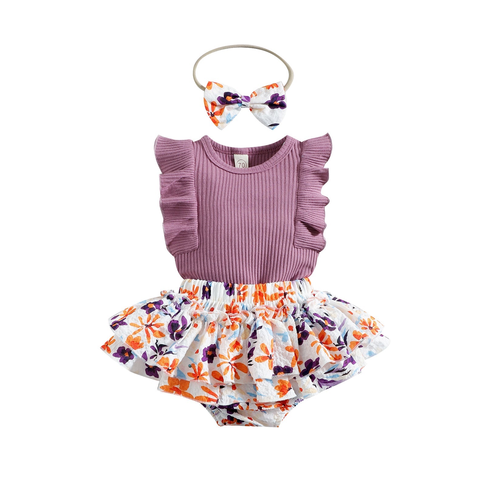Flutter-sleeve Top Floral Skirt Pawlulu