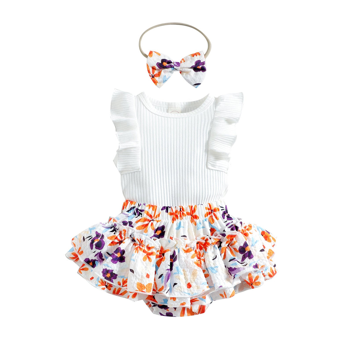 Flutter-sleeve Top Floral Skirt Pawlulu