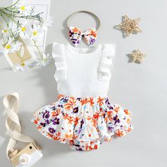 Flutter-sleeve Top Floral Skirt Pawlulu