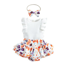 Flutter-sleeve Top Floral Skirt Pawlulu