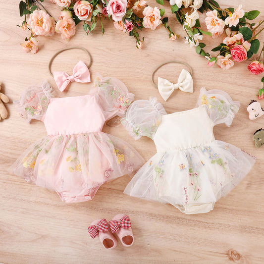 Baby Girl Sweet Tulle Embroider Romper Dress