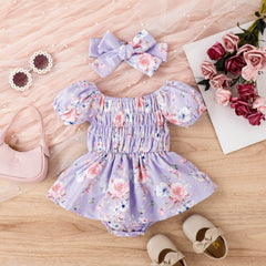 Sweet Baby Gril Floral Romper Dress with Headband