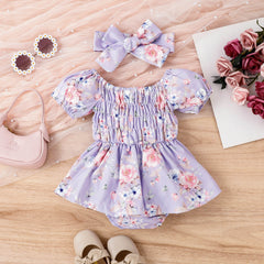 Sweet Baby Gril Floral Romper Dress with Headband