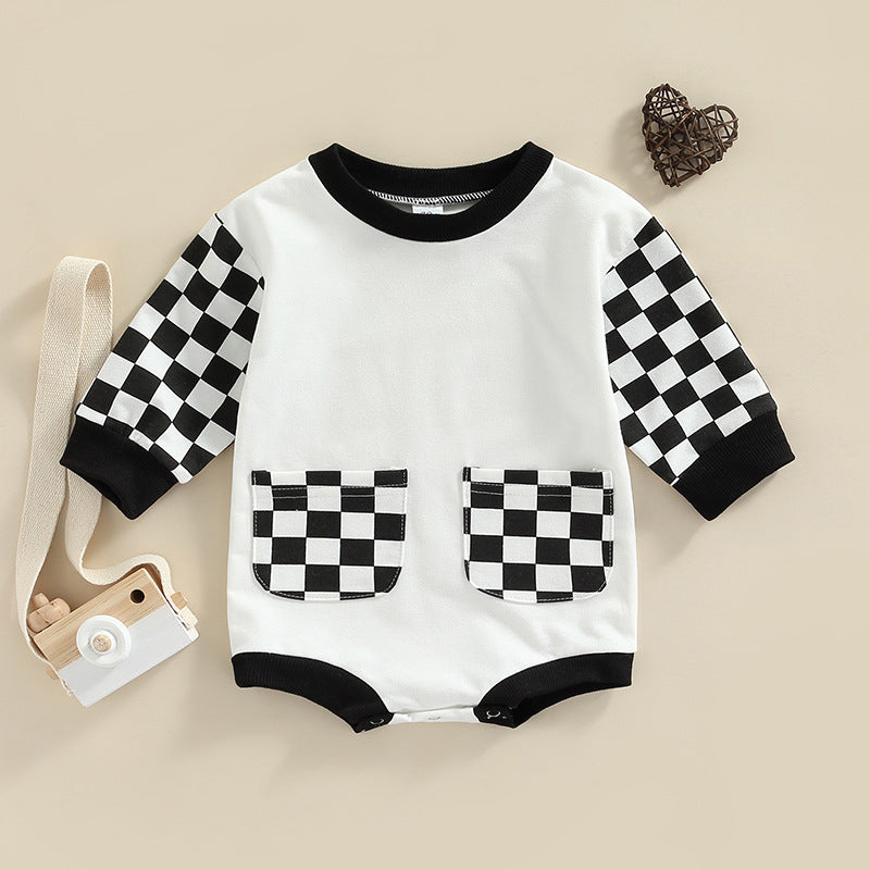 Baby Grid Print Rompers Pawlulu