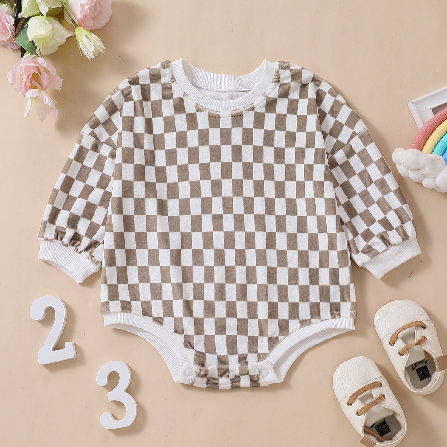 Baby Grid Print Rompers Pawlulu
