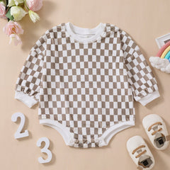 Baby Grid Print Rompers Pawlulu