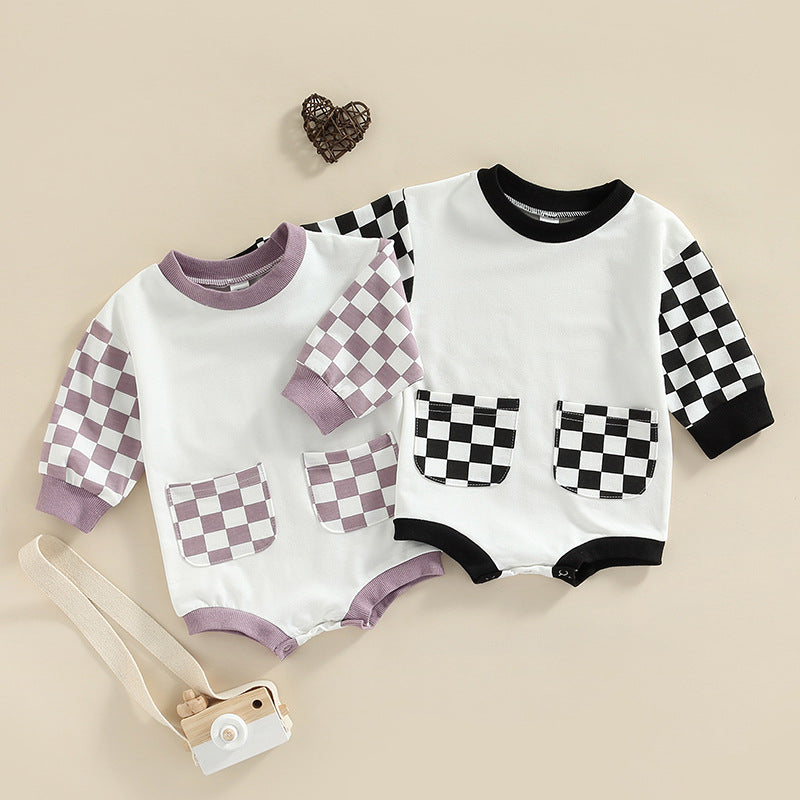Baby Grid Print Rompers Pawlulu
