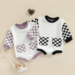 Baby Grid Print Rompers Pawlulu