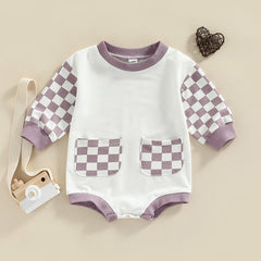 Baby Grid Print Rompers Pawlulu