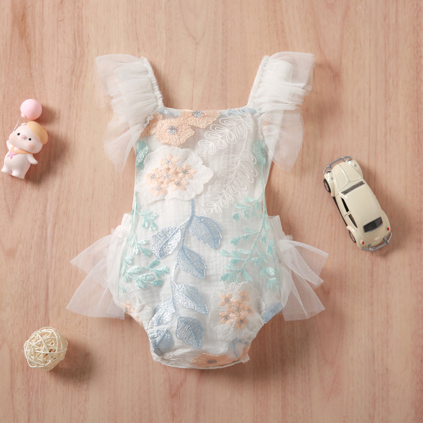 Gauze Embroidered Rompers Pawlulu