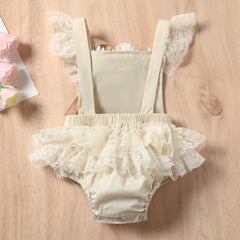 Lace Flutter-sleeve Floral Rompers Pawlulu