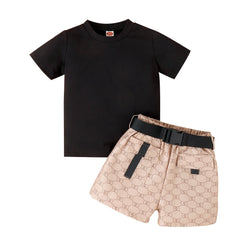 Kid Black Sleeve + Apricot Pants Set