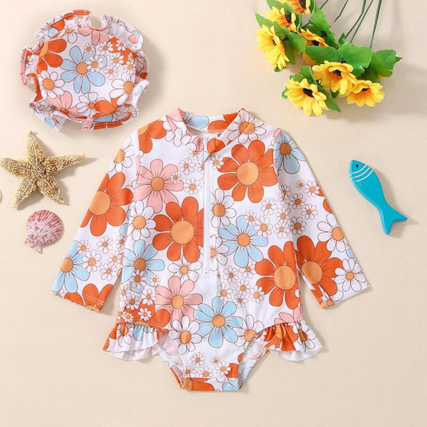 Baby Girl Floral Swimwear with Cap